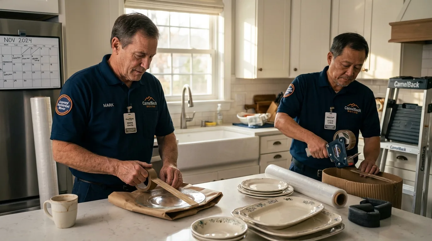 Professional crew packing kitchen dishware in Colville, WA